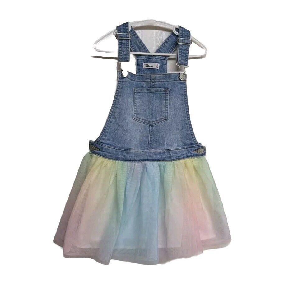 Epic Threads Kids Girls Size 5 Denim Skirt Romper Pastels Tulle Layers Rainbow
